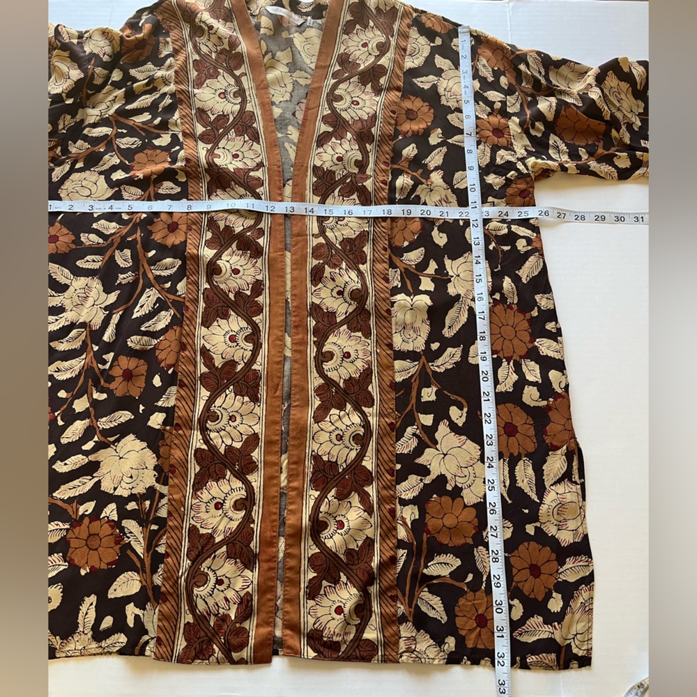 Soft Surroundings Mara Topper Brown Floral Print Open Front Kimono Cardigan L - Picture 6 of 11